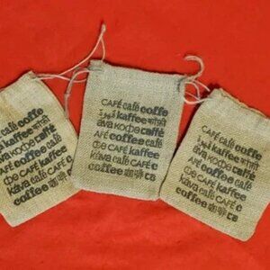 3PC Starbucks Cafe Coffee Mini Canvas Sacks, Bags W/Draw Strings - 3 Piece - New